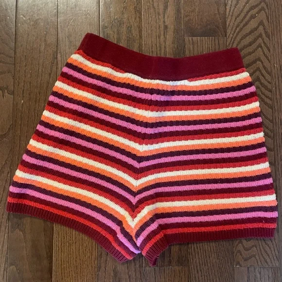 Sezane Eliam Shorts. Striped Knit. Size Small. Burgundy white orange red pink - Picture 5 of 9